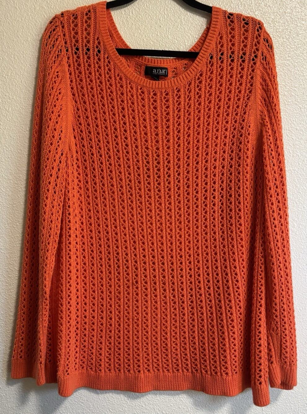 Pointelle Open Knit Sweater Long-Sleeve Festival Beach Pool Orange Plus Size 3X